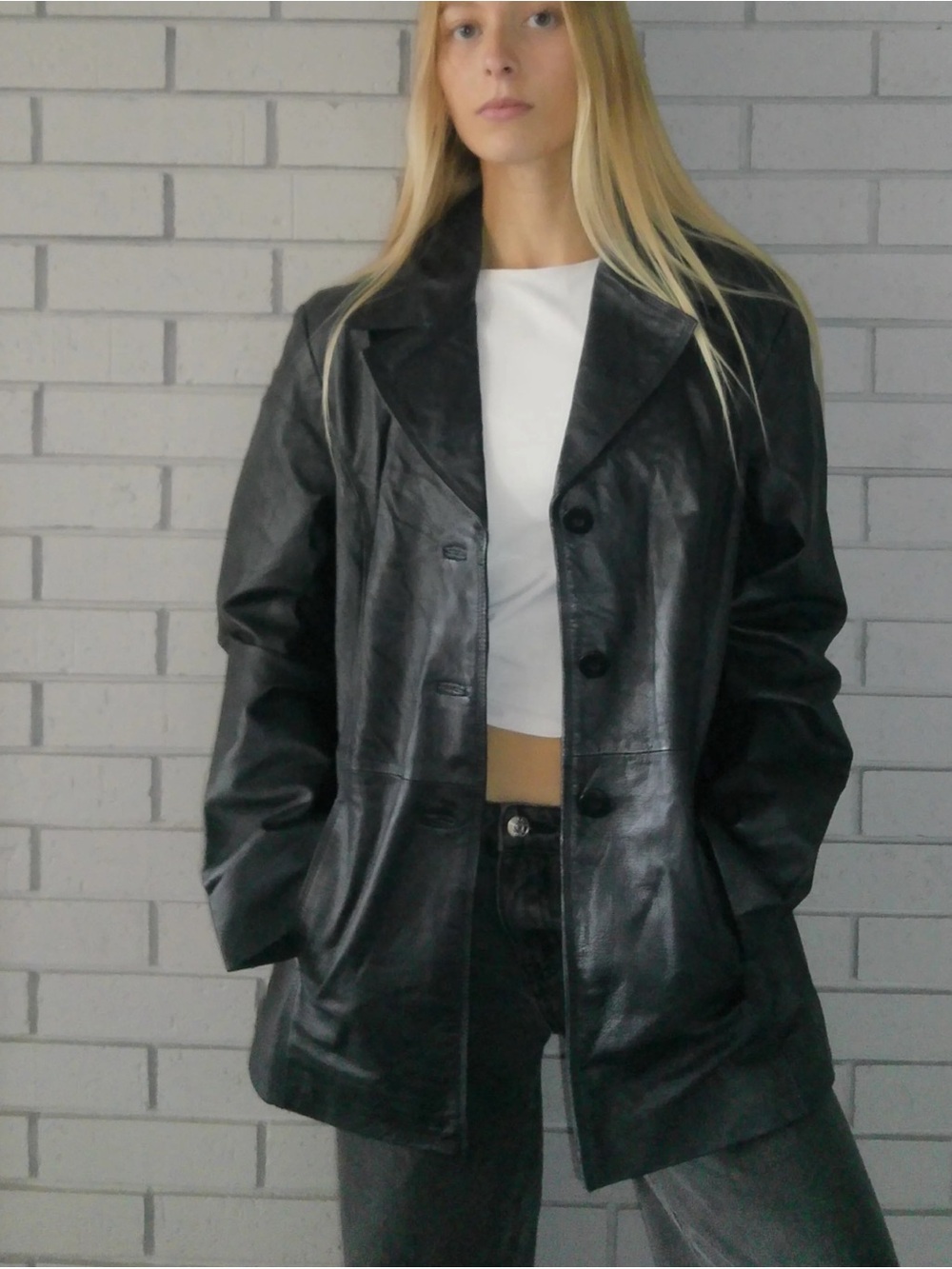 Worthington Black Leather Button-Front Jacket